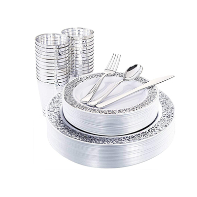 Lace Design Sliver Disposable Plastic Party Sets