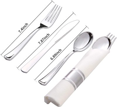 Napkin rolled Sliver Disposable Plastic Cutlery Sets