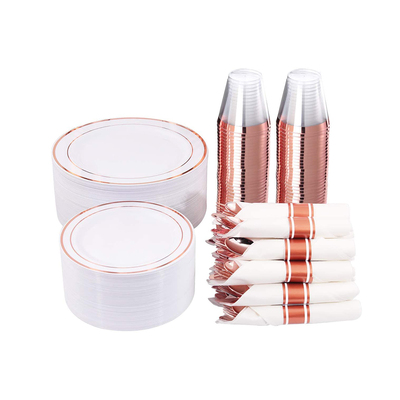 Napkin rolled Rose Gold Disposable Plastic Party Sets